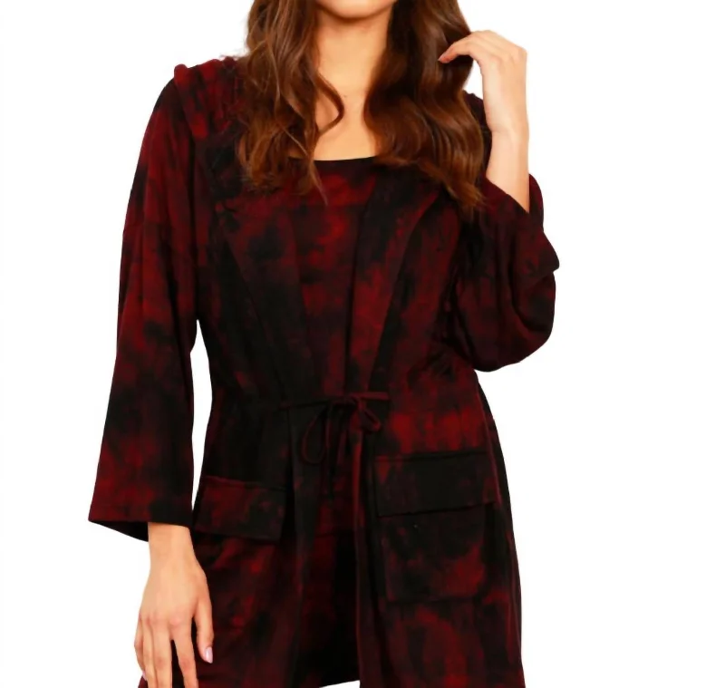 button down women cardigan with vintage buttonsMarble Wash Drawstring Cardigan In Sangria