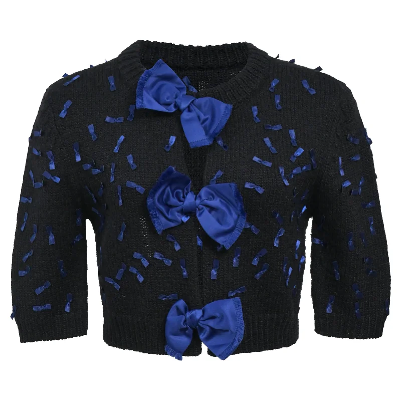 oversized women cardigan for a trendy and cozy lookMarc by Marc Jacobs Knitted Bow-Detail Cropped Cardigan in Navy Blue Wool