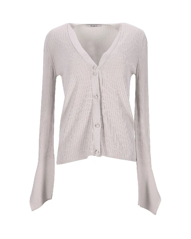 maternity women cardigan for expecting momsMax Mara Ribbed Knit Cardigan in Ecru Viscose