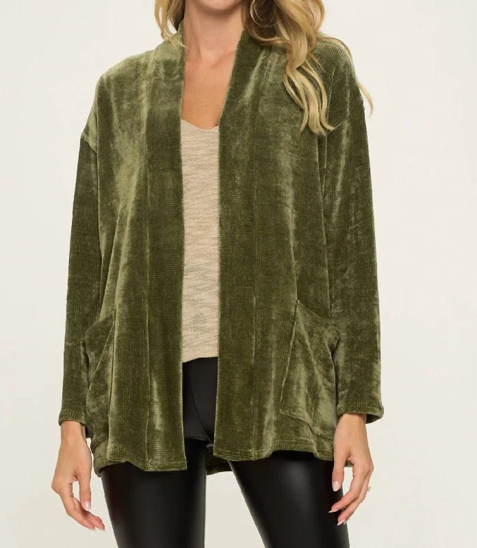 floral print women cardigan for a feminine touchMeredith Cardigan In Olive Green