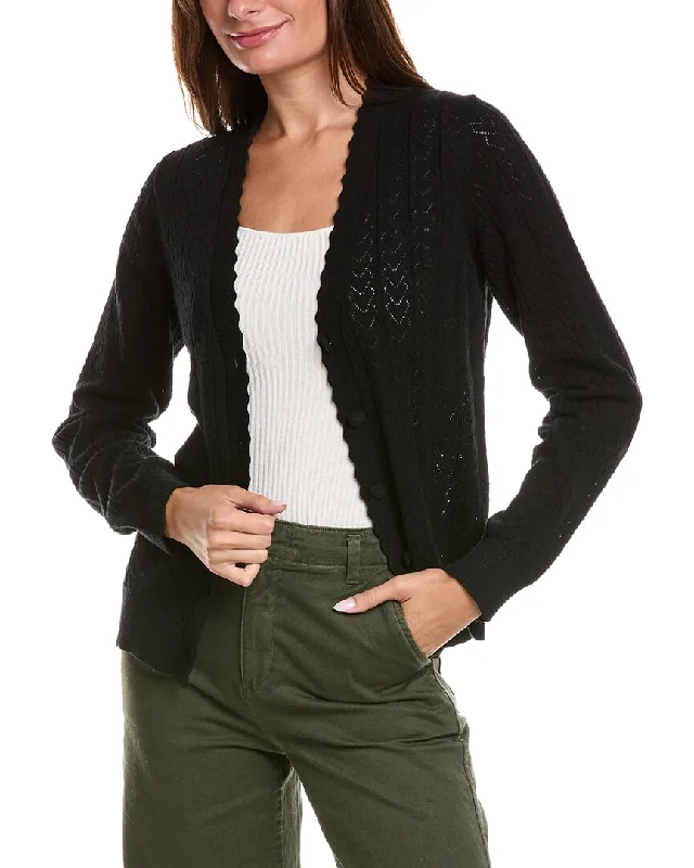 long length women cardigan with side slitsMinnie Rose Heart Pointelle Cashmere-Blend Cardigan