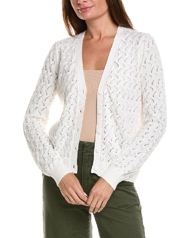 cable knit women cardigan with intricate patternsMinnie Rose Pointelle Cashmere-Blend Cardigan