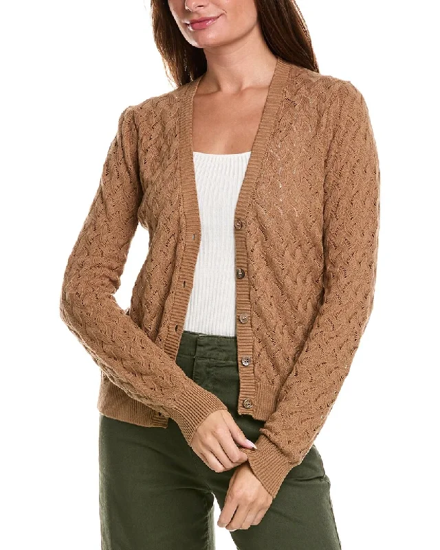 plus size women cardigan for comfortable layeringMinnie Rose Pointelle Cashmere-Blend Cardigan
