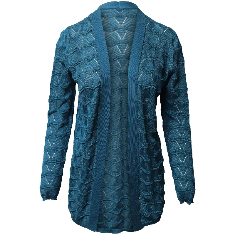 cropped women cardigan to pair with high - waisted jeansMissoni Long Patterned Cardigan in Blue Virgin Wool