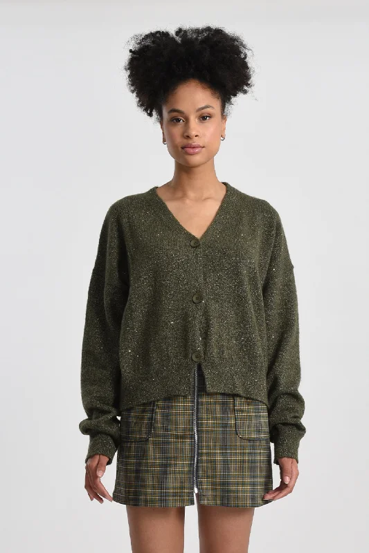 ribbed women cardigan with a classic textureMolly Bracken Khaki Knitted Cardigan