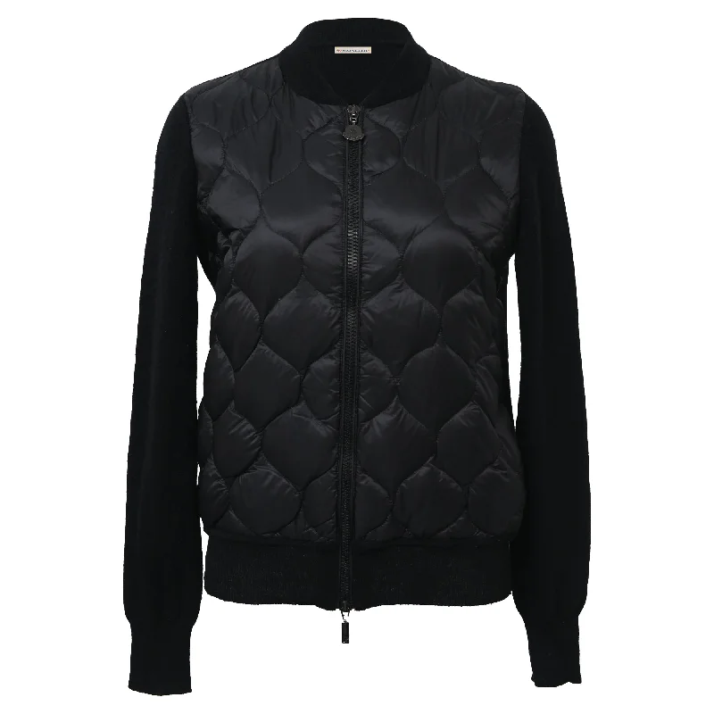 Moncler Maglione Tricot Down Jacket in Black Nylon and Wool