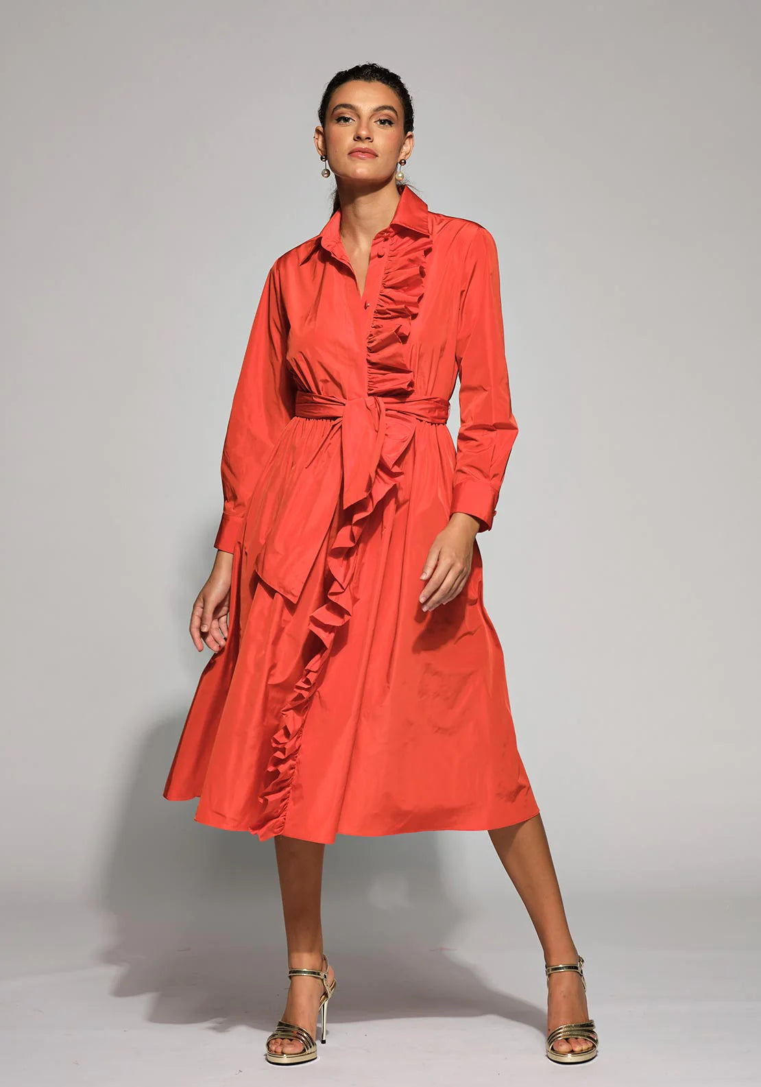 Moskada Orange Taffeta Knee Length Angela Dress