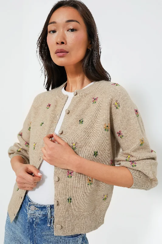 v neck women cardigan to elongate the necklineMulti Floral Embellishment Elsie Cardigan
