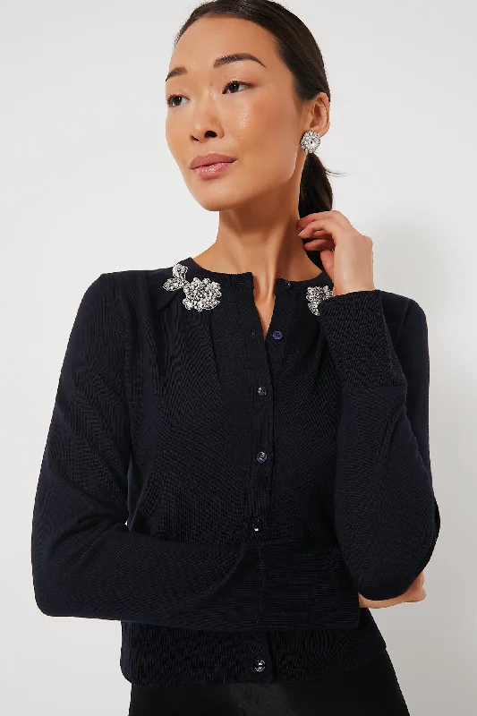 floral print women cardigan for a feminine touchNavy Drape Detail Knit Cardigan