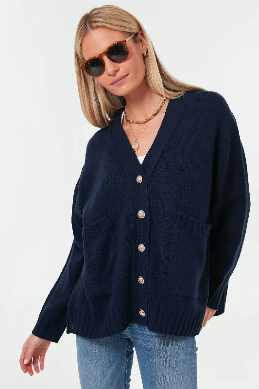 v neck women cardigan to elongate the necklineNavy Slone Cardigan