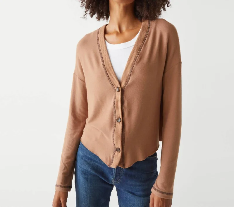 floral print women cardigan for a feminine touchNoah Relaxed Deep V-Neck Cardigan In Camel/java