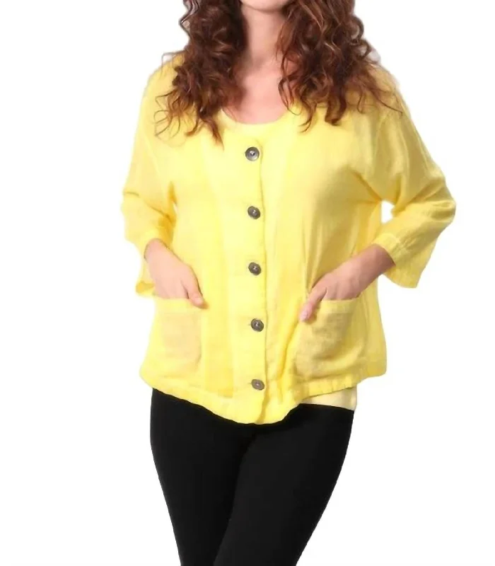 hooded women cardigan for added warmth and styleOil Wash Pocket Cardigan In Yellow