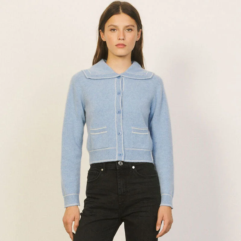 oversized women cardigan for a trendy and cozy lookOversized Collar Long Sleeve Wool Blend Crop Cardigan - Dusty Blue