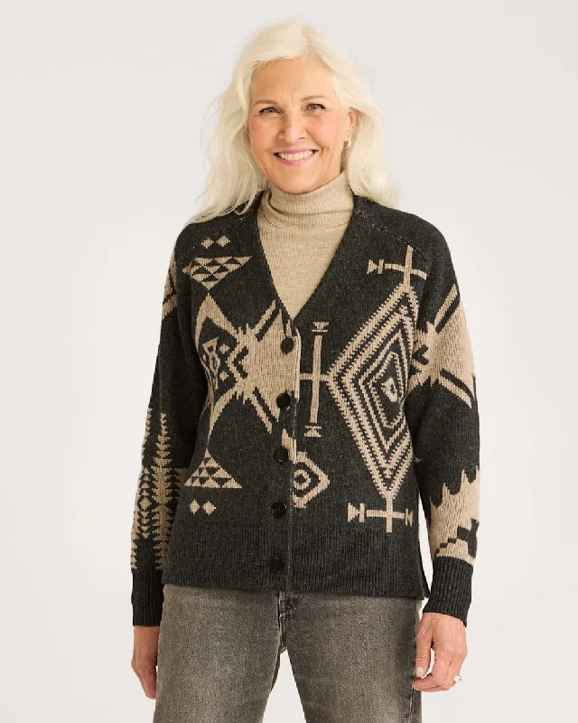 color block women cardigan with bold huesOversized Graphic Cardigan<br>Black/Taupe
