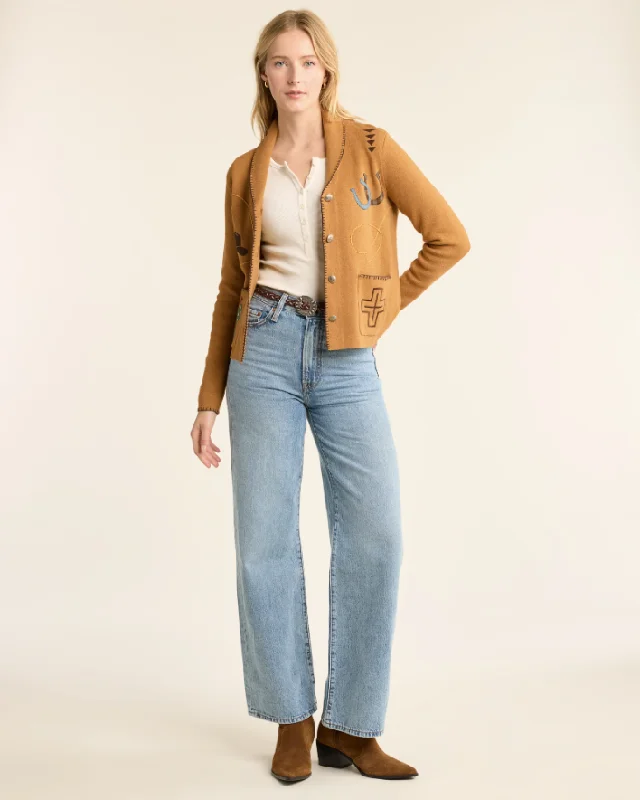 button down women cardigan with vintage buttonsPendleton Western Cardigan<br>Buckskin Brown
