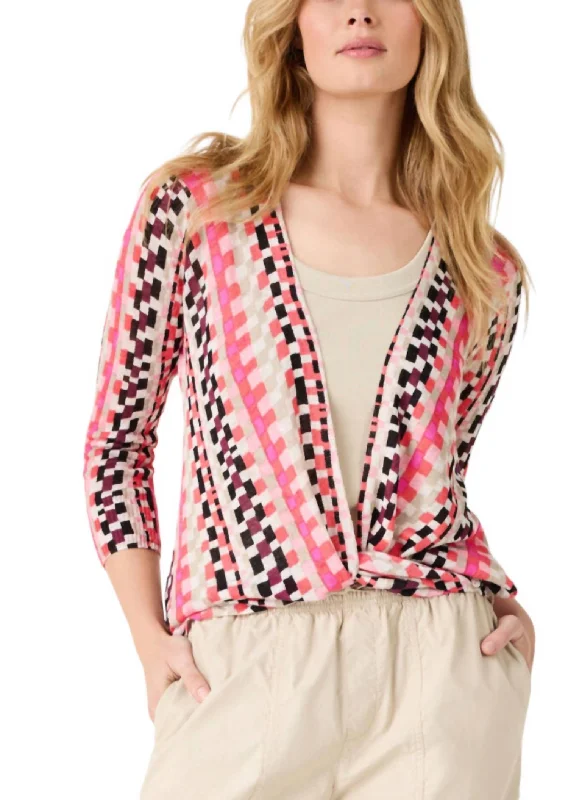 lightweight women cardigan for spring and fallPixel Sunset 4-Way Cardigan In Pink Multi