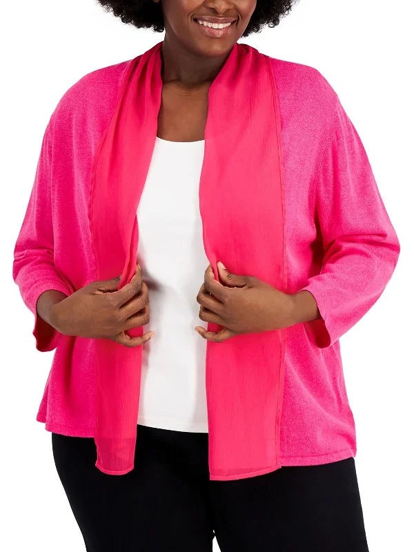 hand knitted women cardigan with artisanal charmPlus Womens Knit Open-Front Cardigan Sweater