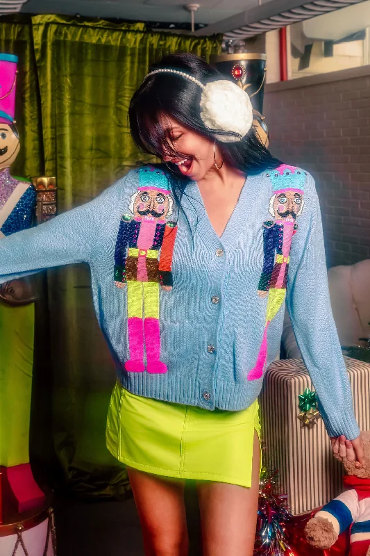 open front women cardigan for easy stylingPowder Blue & Neon Nutcracker Cardigan