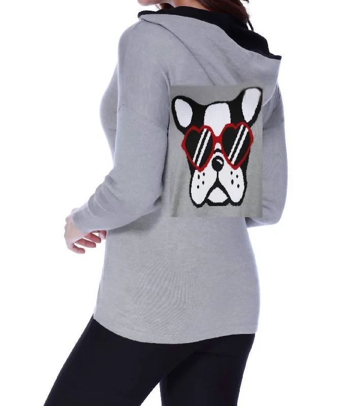 cropped women cardigan to pair with high - waisted jeansPuppy Love Hooded Cardigan In Gray/multi