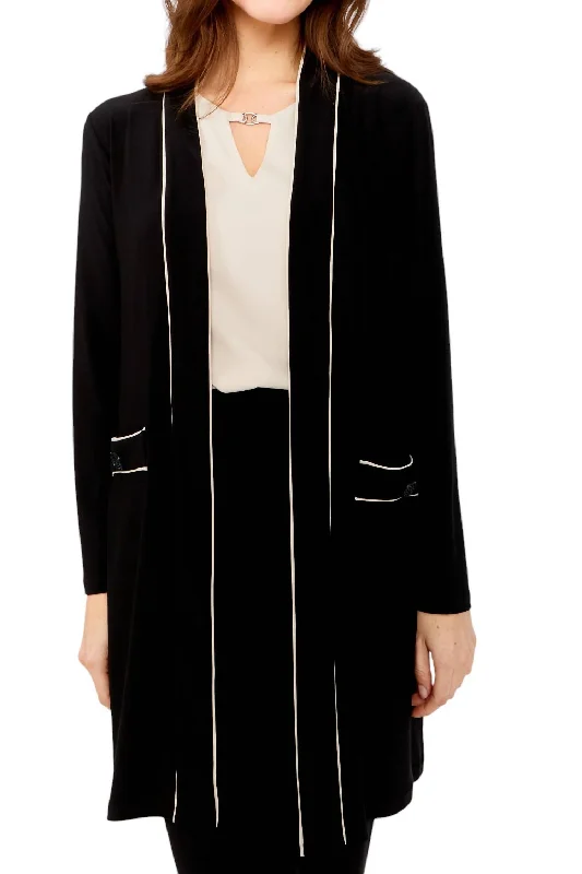 Relaxed Fit Open Front Duster In Black /beige