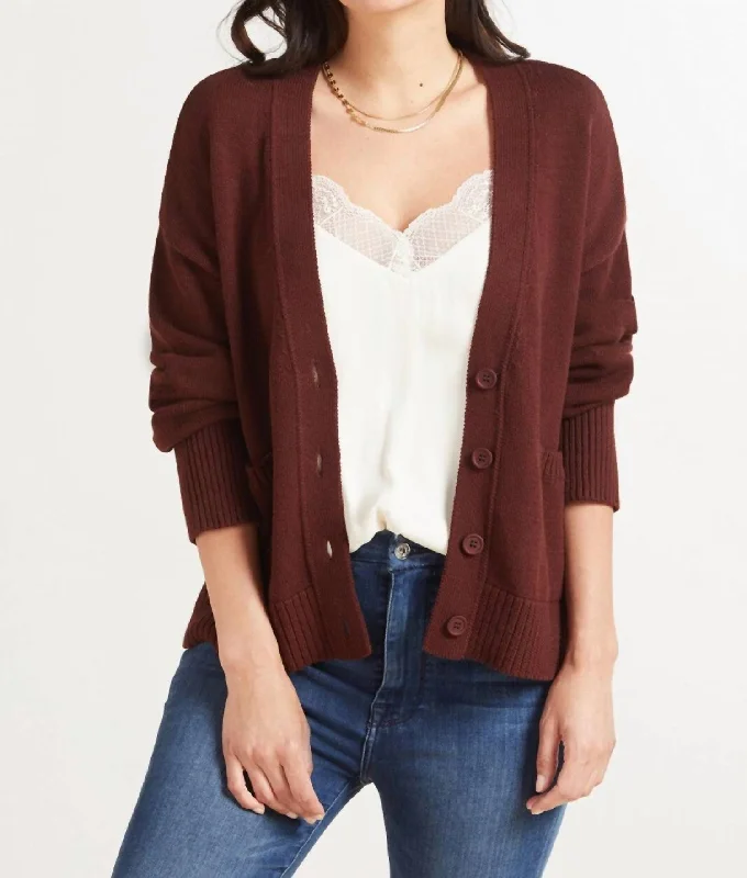 v neck women cardigan to elongate the necklineRelaxed Pocket Cardigan In Brown
