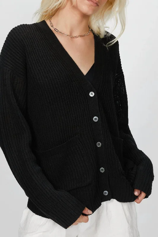color block women cardigan with bold huesRibbed Kurt Cardigan In Black