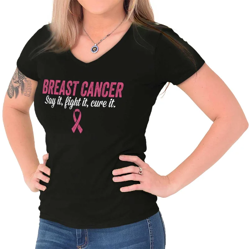 Fight Cure Breast Cancer Junior Fit V-Neck T Shirt