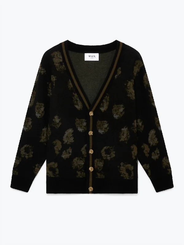 v neck women cardigan to elongate the necklineSchill Cardigan In Black/khaki