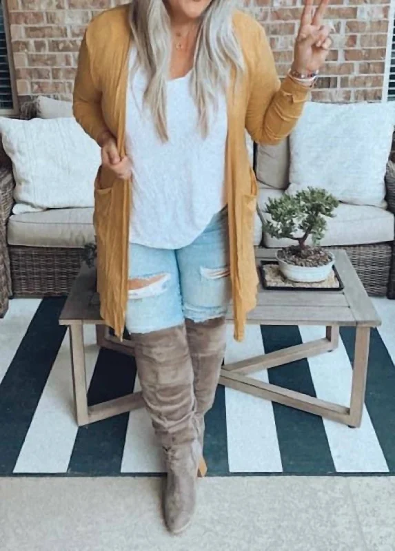 lightweight women cardigan for spring and fallSierra Ribbed Cardigan In Mustard