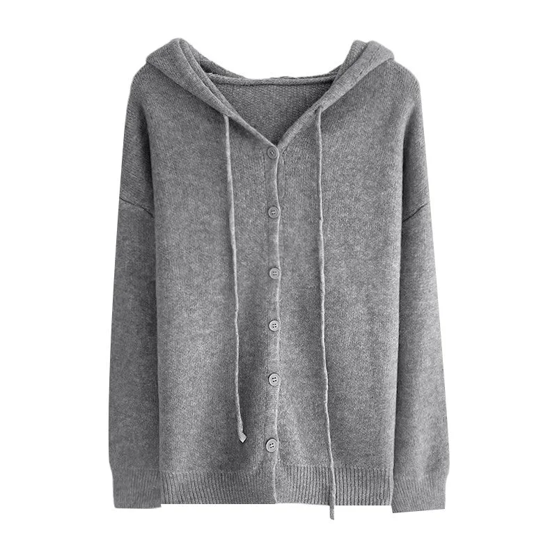 hooded women cardigan for added warmth and stylesimple solid color long-sleeved knitted cardigan jacket      S4675