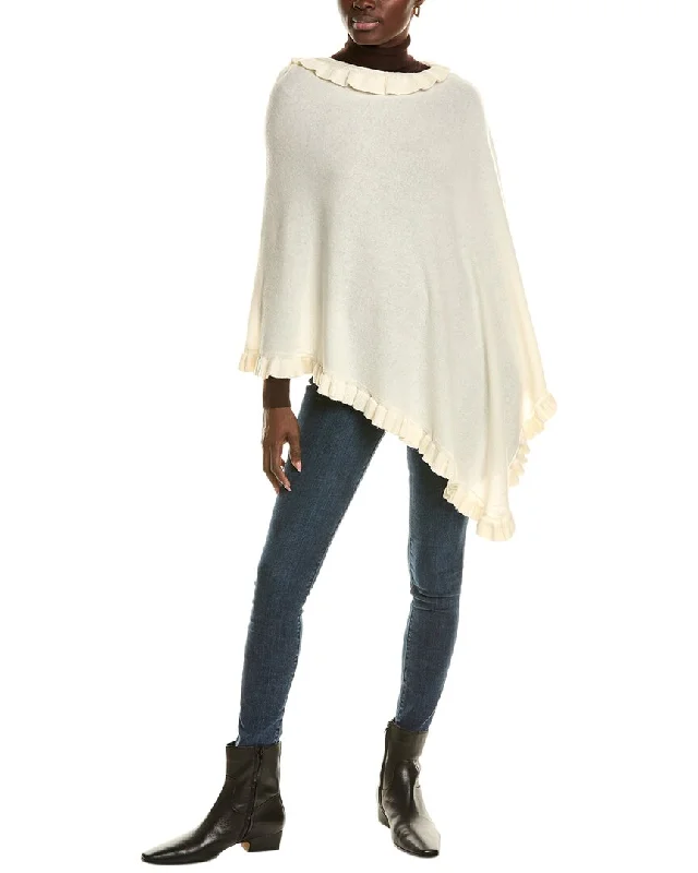 sofiacashmere Ruffle Trim Wool & Cashmere-Blend Poncho