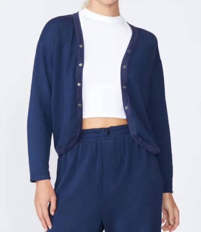 organic cotton women cardigan for an eco - friendly choiceSoftest Fleece Cropped Cardigan In New Navy
