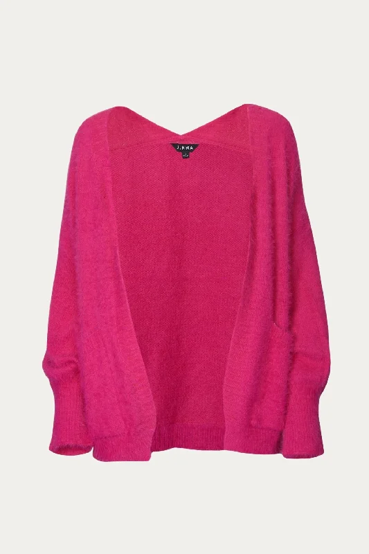 lightweight women cardigan for spring and fallSolid Long Sleeve Cardigan In Hot Pink