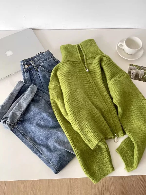 sequin embellished women cardigan for special occasionsStylish double-zip knitted cardigan long-sleeved jacket     S4698