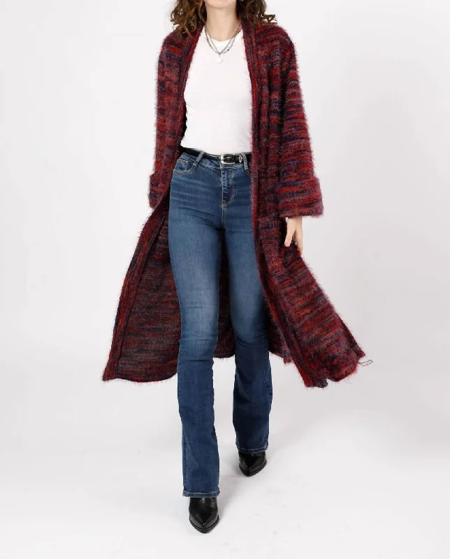 hand knitted women cardigan with artisanal charmSunset Blvd Knit Cardigan In Red Multi