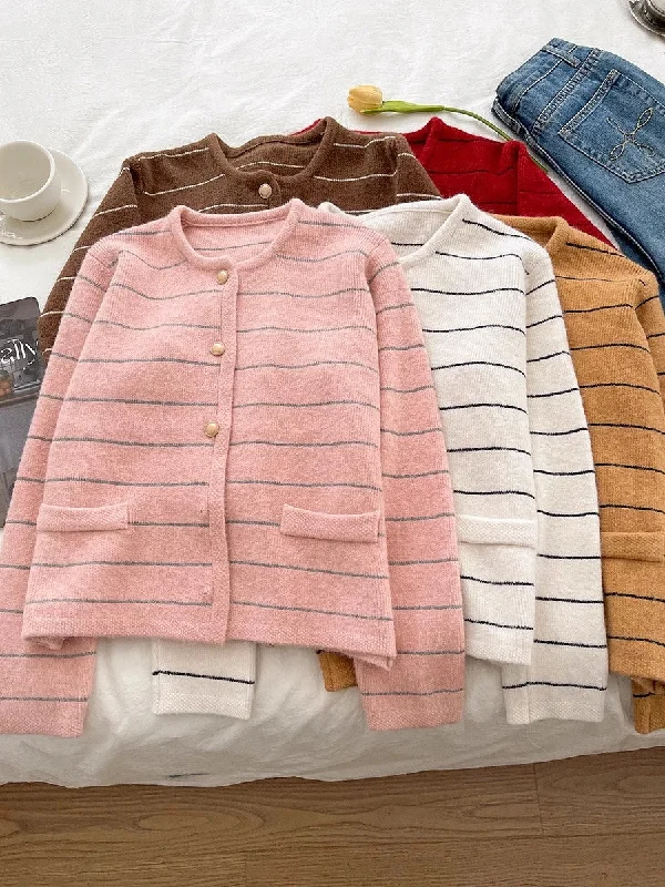 machine washable women cardigan for easy careSweet knitted cardigan round neck sweater jacket    S4728