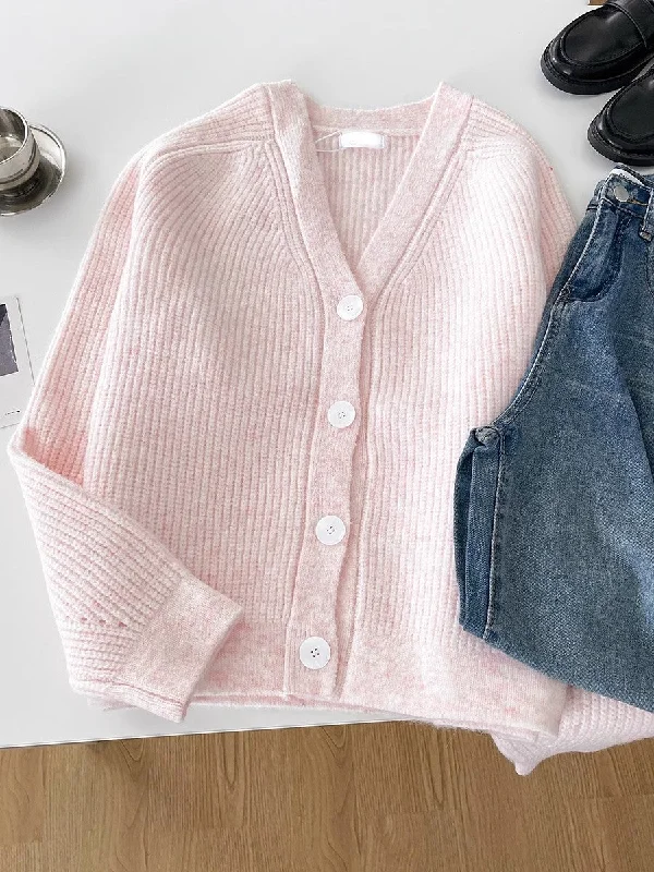 machine washable women cardigan for easy careSweet pink V-neck cardigan jacket long-sleeved sweater top     S4714