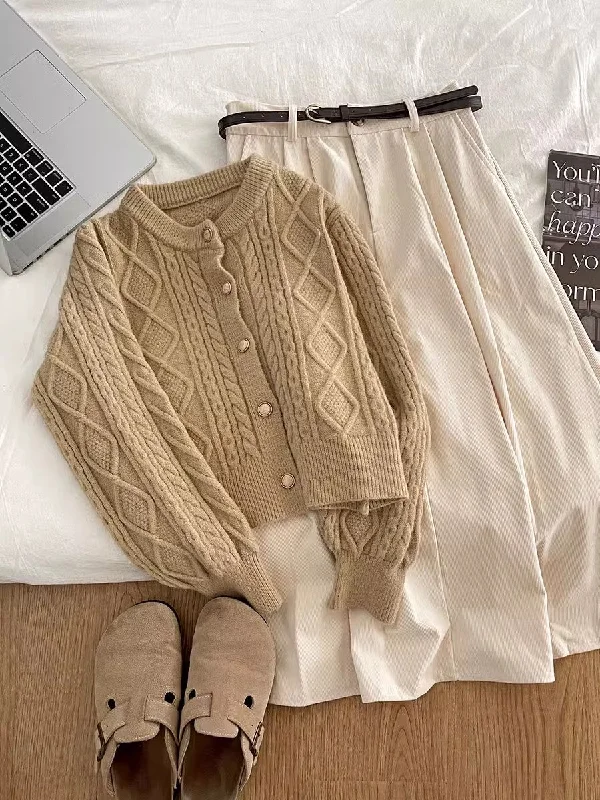 ribbed women cardigan with a classic texturesweet round-neck short sweater cardigan      S4700