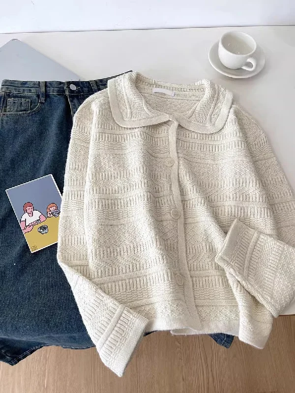 organic cotton women cardigan for an eco - friendly choicesweet simple long-sleeved knitted sweater cardigan     S4715