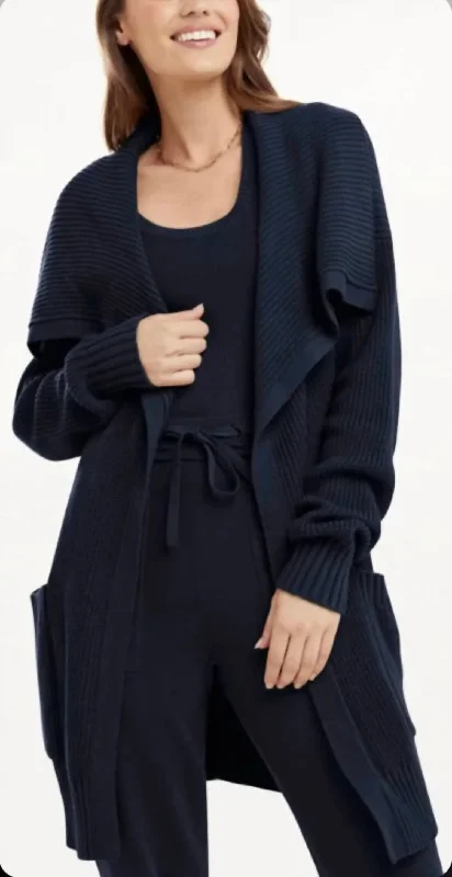 floral print women cardigan for a feminine touchTalia Long Sleeve Cardigan In Navy