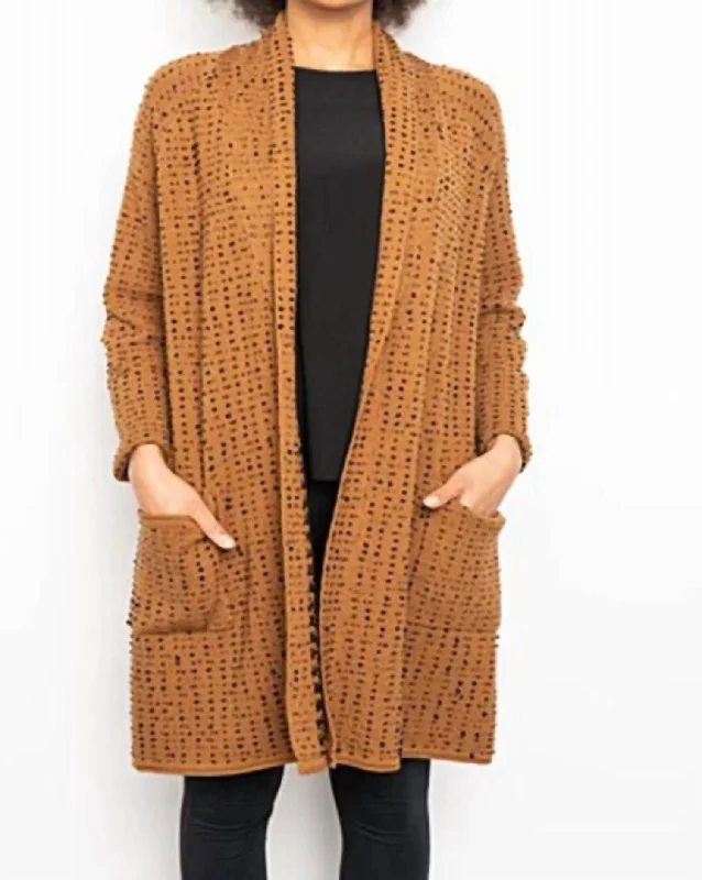 hand knitted women cardigan with artisanal charmTexture Dot Cardigan In Cinnamon