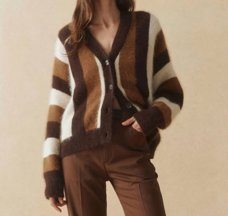 cashmere blend women cardigan for a luxurious feelThe Fluffly Slouchy Cardigan In Hickory Stripe