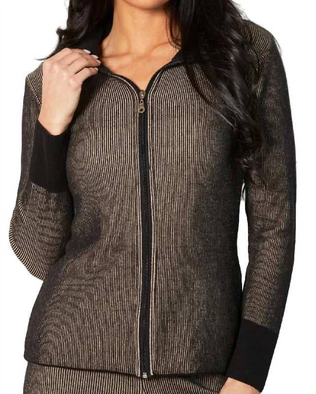 oversized women cardigan for a trendy and cozy lookTwo Tone Ribbed Cardigan In Sand