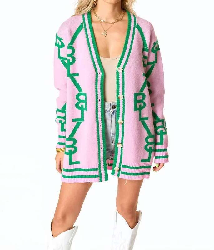 color block women cardigan with bold huesVarsity Parfait Cardigan In Pink