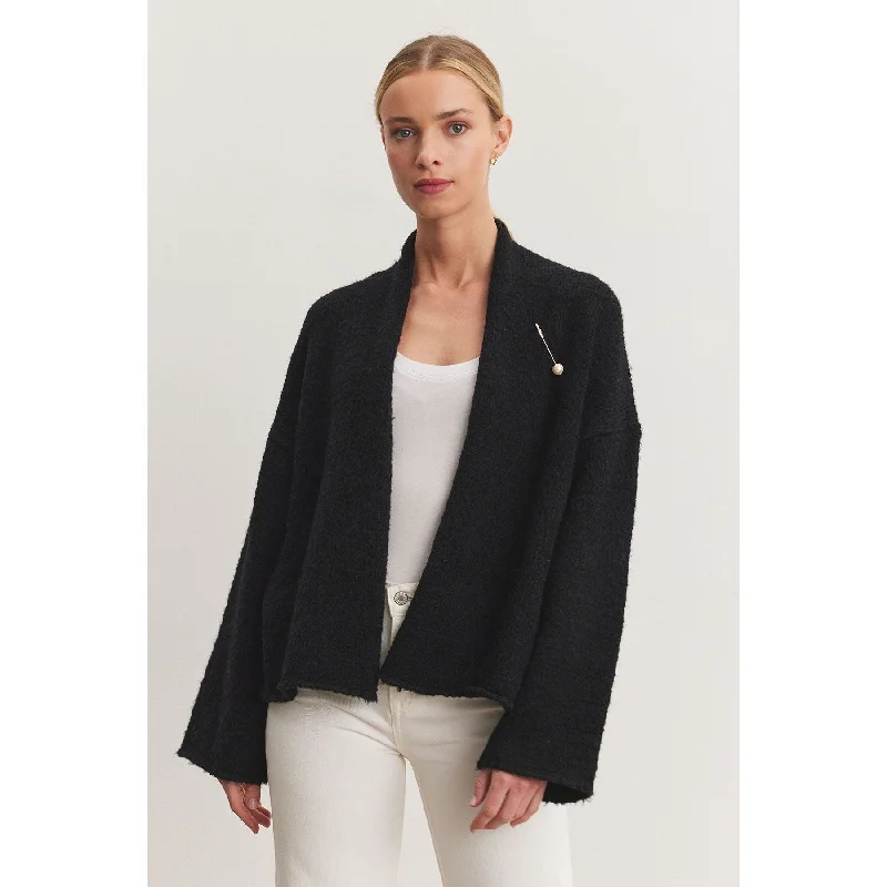 maternity women cardigan for expecting momsVelvet by Graham and Spencer Chanson Brushed Knit Open Cardigan with Pin in Black
