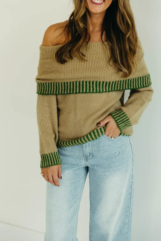 Vicky Contrast Sweater - Taupe/Green