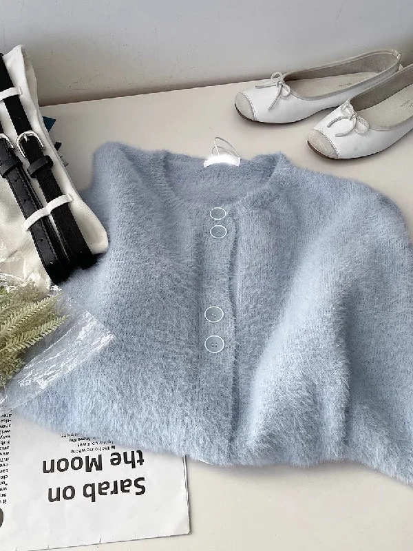 lightweight women cardigan for spring and fallWinter casual blue knitted cardigan sweater jacket     S4738