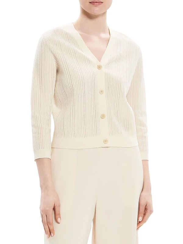 ribbed women cardigan with a classic textureWomens Button Front Short Cardigan Sweater