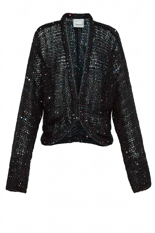 color block women cardigan with bold huesWomen's Sequins Kimono Cardigan In Noir