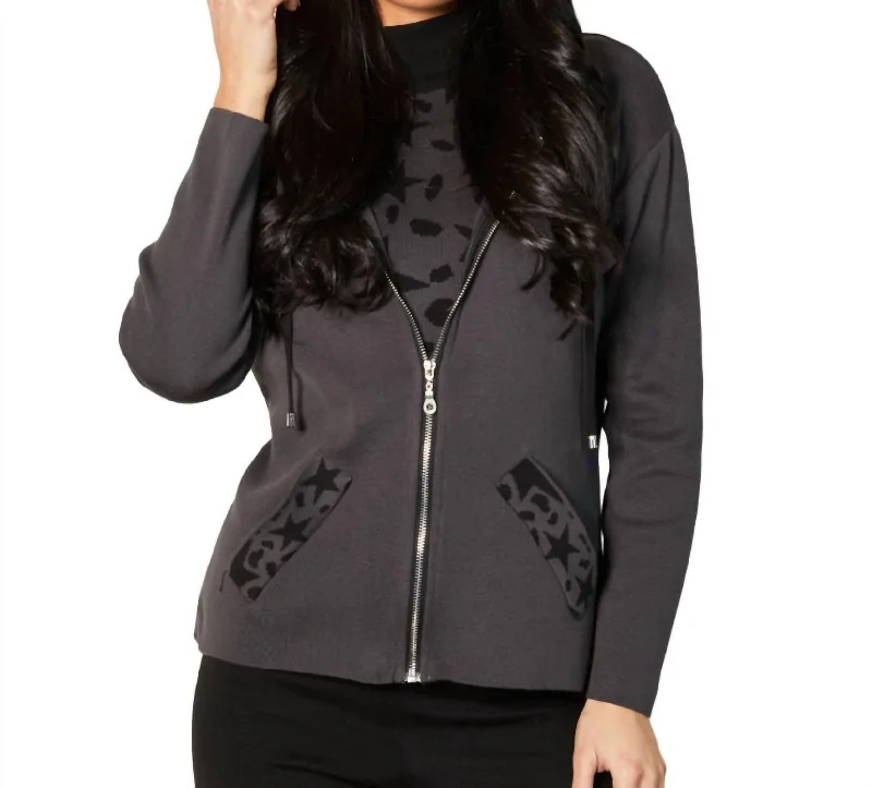 maternity women cardigan for expecting momsZip Up Hoodie Cardigan In Black